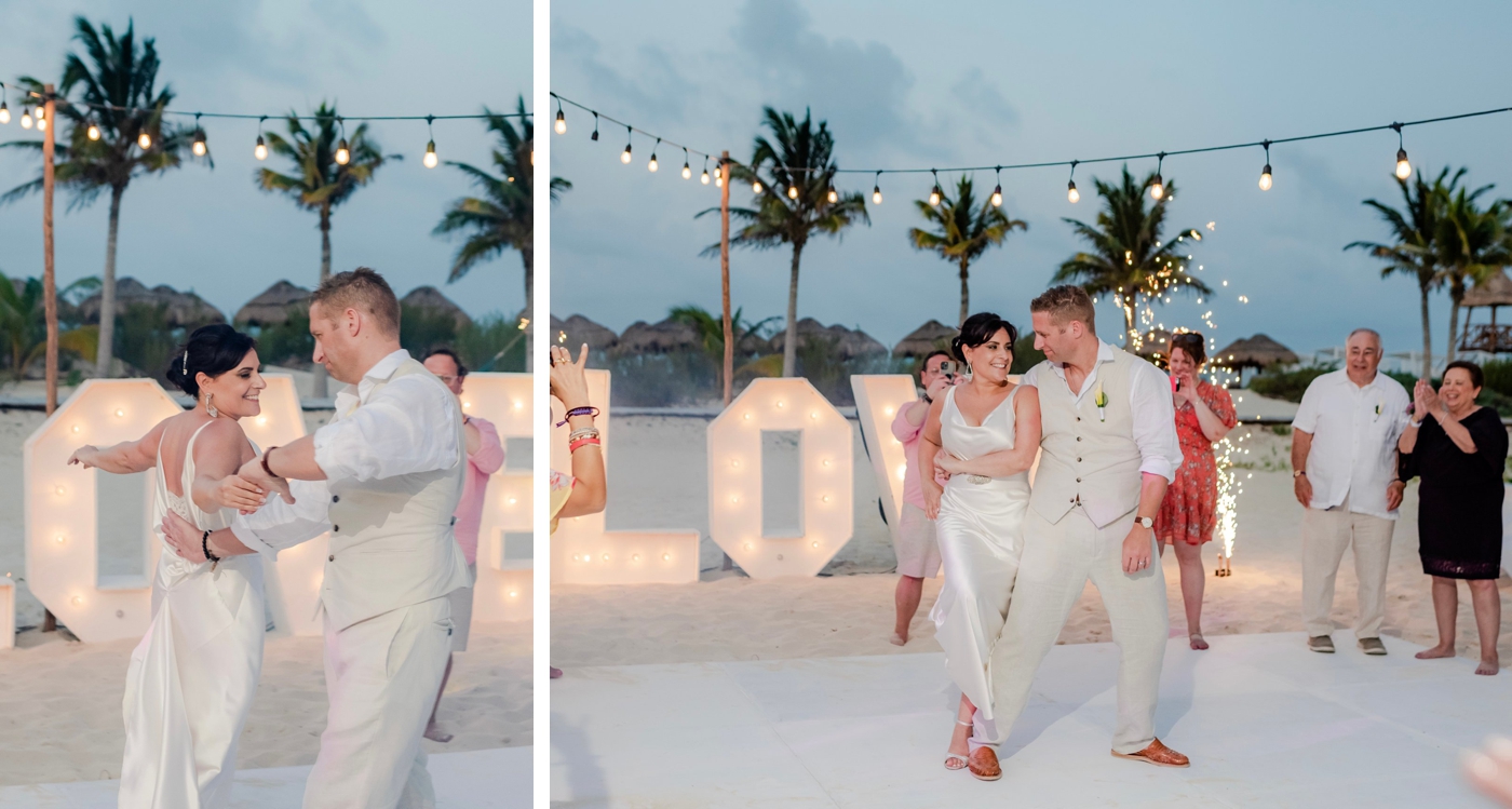 Couples first dance at their destination wedding in Costa Mujeres