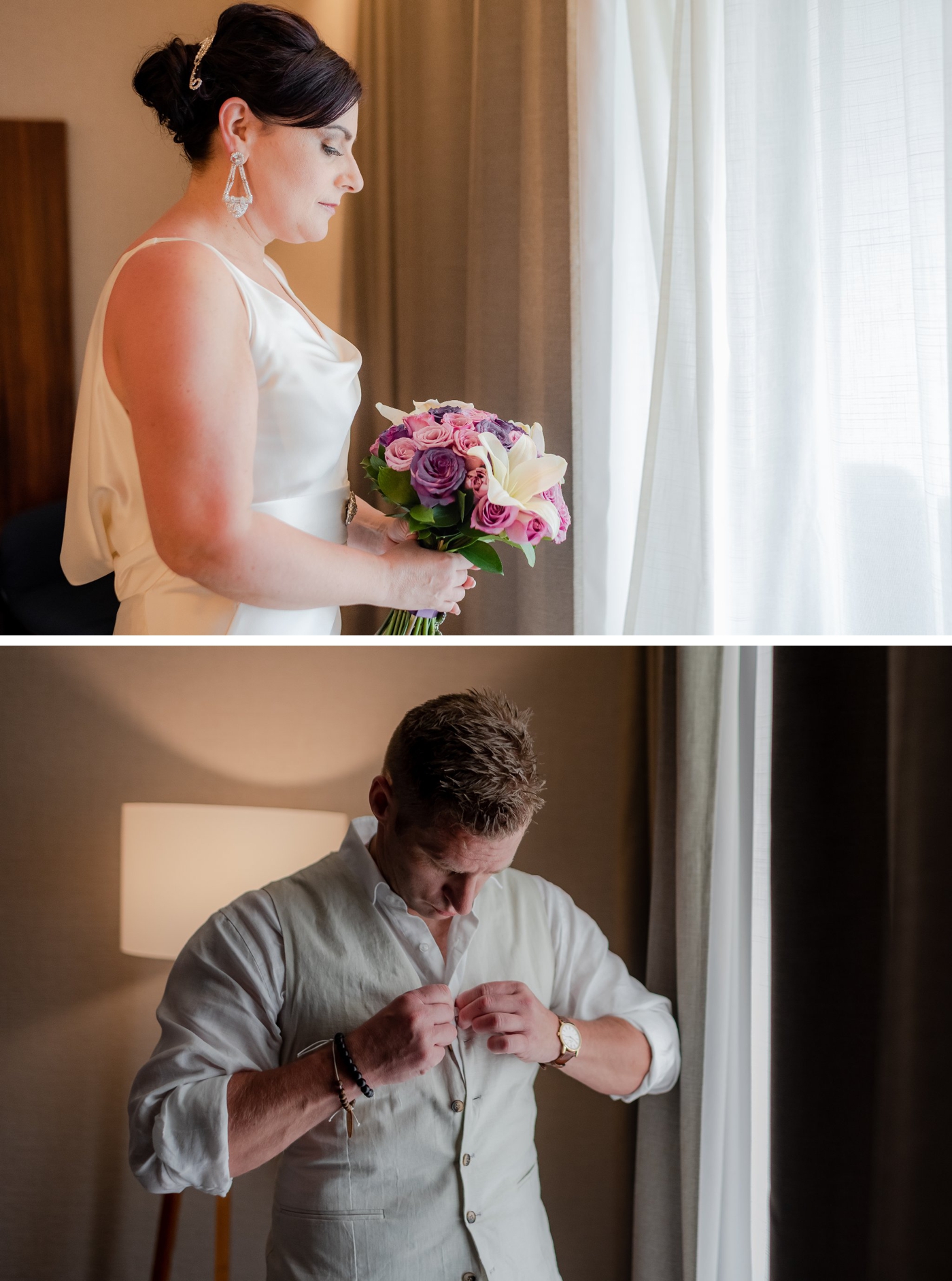 Bride and groom getting ready at their suite at Majestic Elegance Costa Mujeres