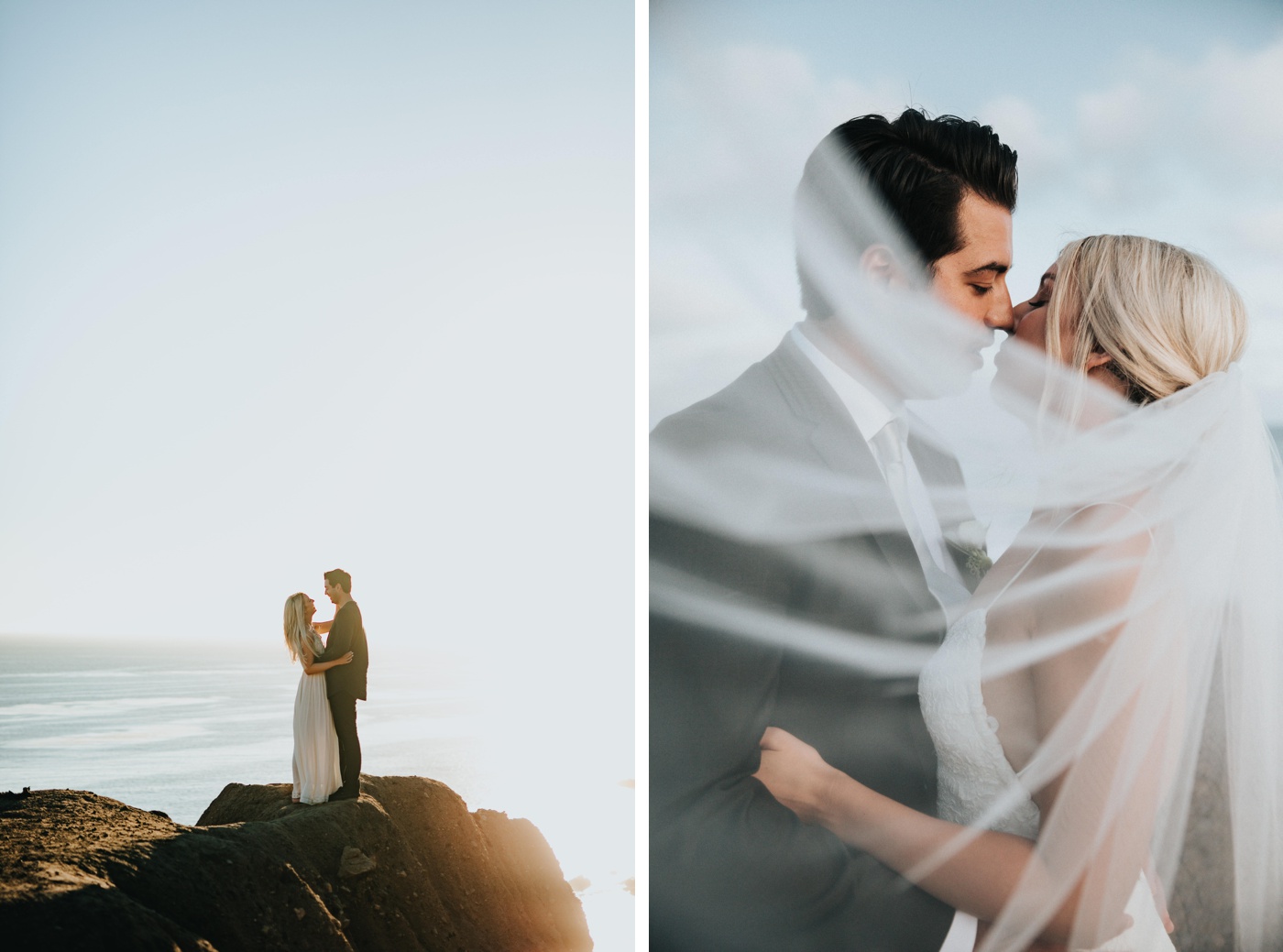 Bridal portraits on a cliff overlooking the ocean