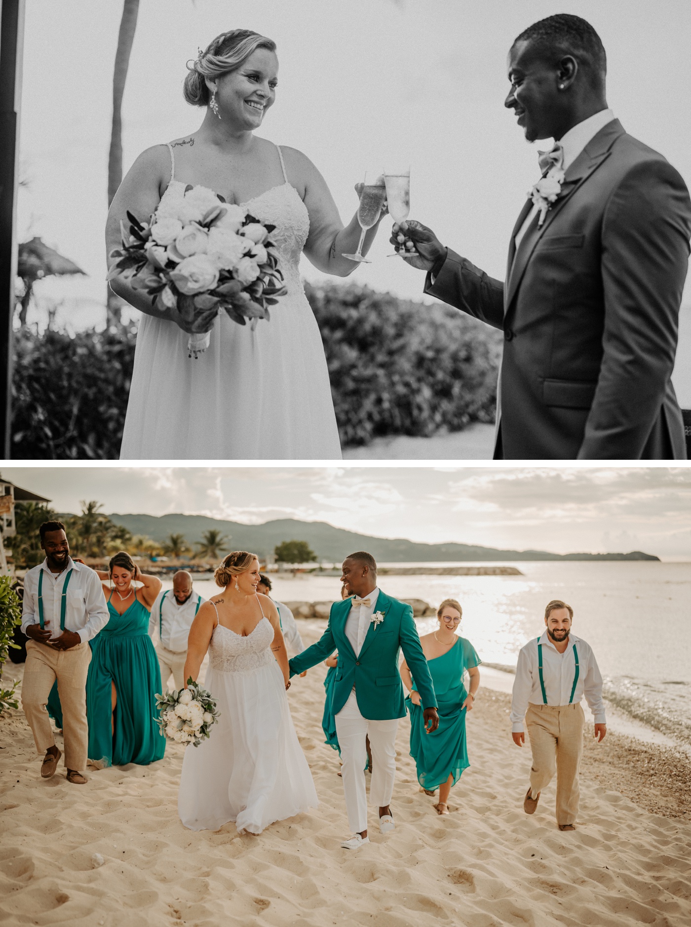 Bridal party portraits on the beach at Secrets Wild Orchid Montego Bay