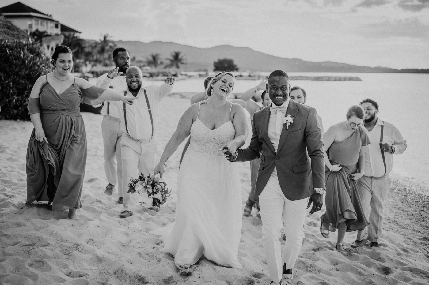 Bridal party portraits on the beach in Jamaica