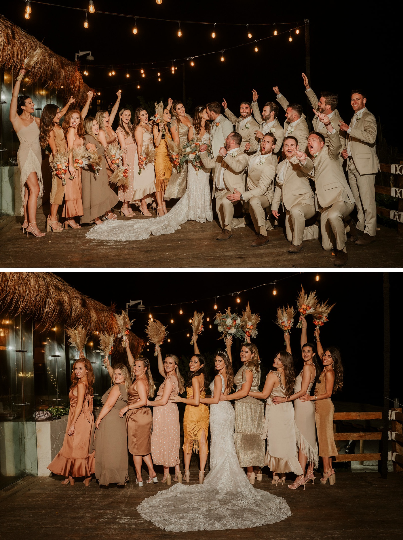 Bridal party portraits in the Azur Restaurant at Live Aqua Cancún