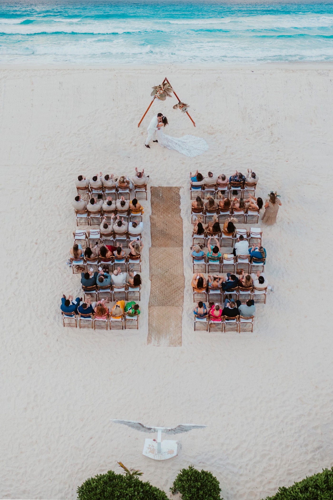 Drone photography of a beach wedding ceremony in Cancún