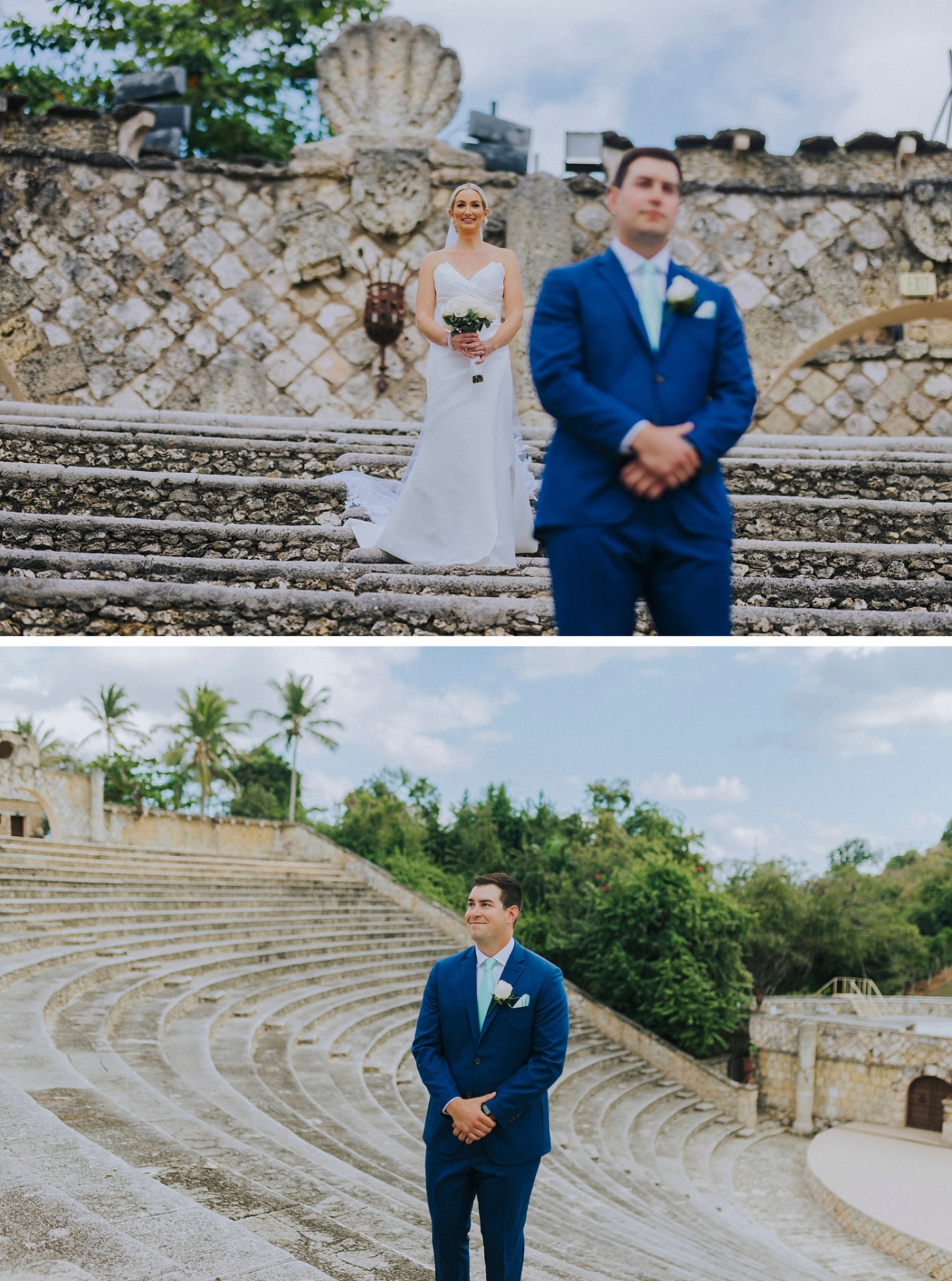 Bride and groom first look at Altos de Chavón at Casa De Campo
