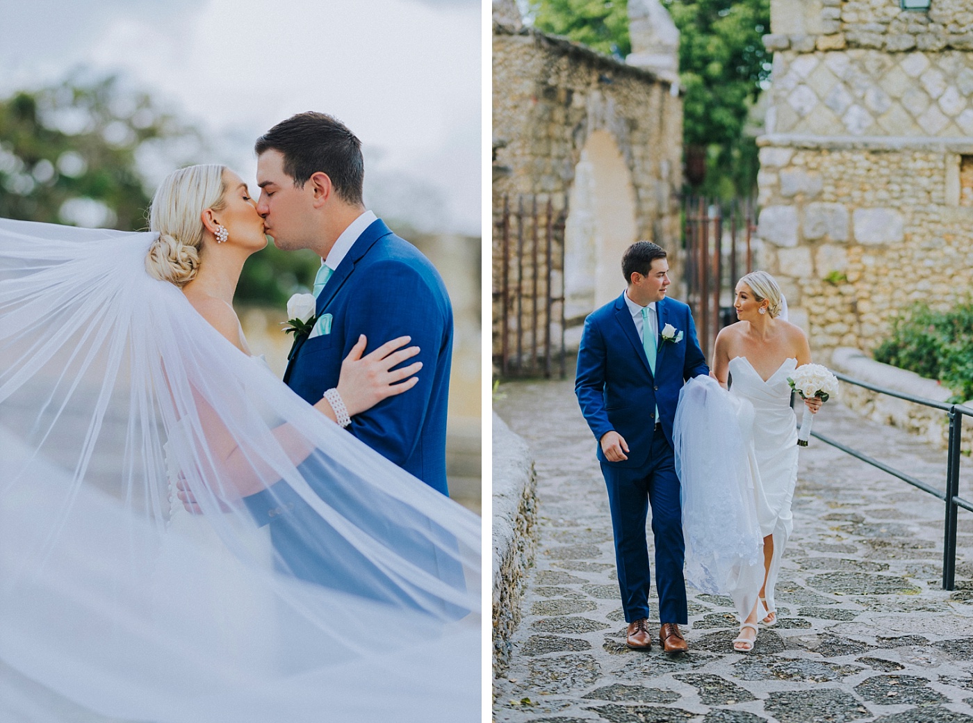 Wedding portraits of bride and groom at Altos de Chavón at Casa de Campo in the Dominican Republic