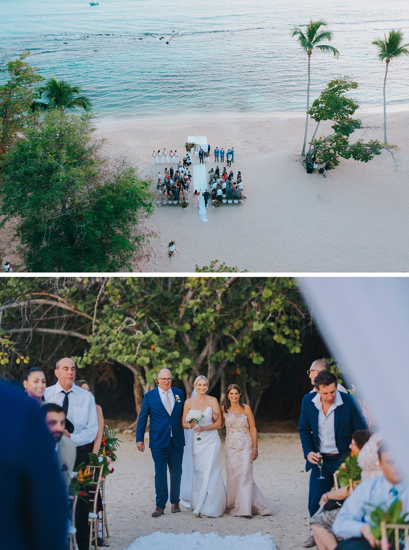 Bride walking down the aisle at a Caribbean destination wedding