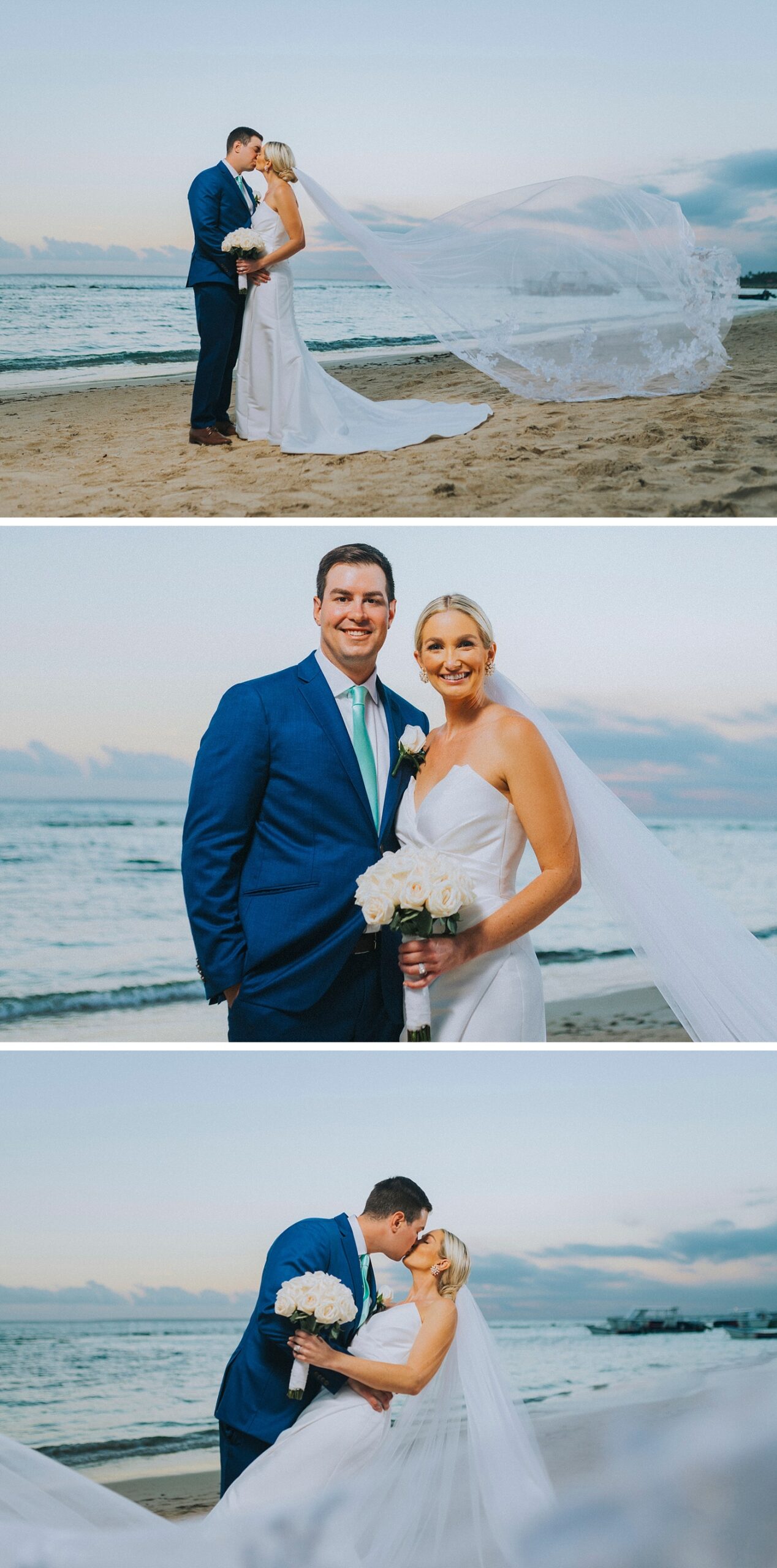 Bride and groom portraits on Mintas Sunset Beach at Casa de Campo