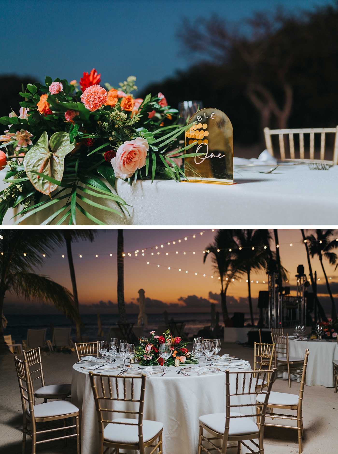 Caribbean destination wedding reception at sunset at Casa de Campo