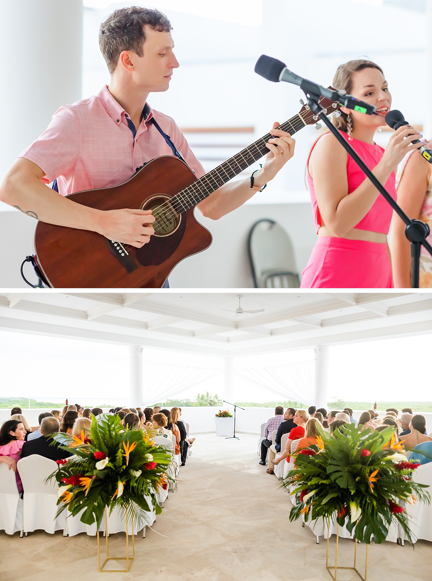 Live Music at a destination wedding ceremony on the ballroom terrace at Majestic Elegance Costa Mujeres