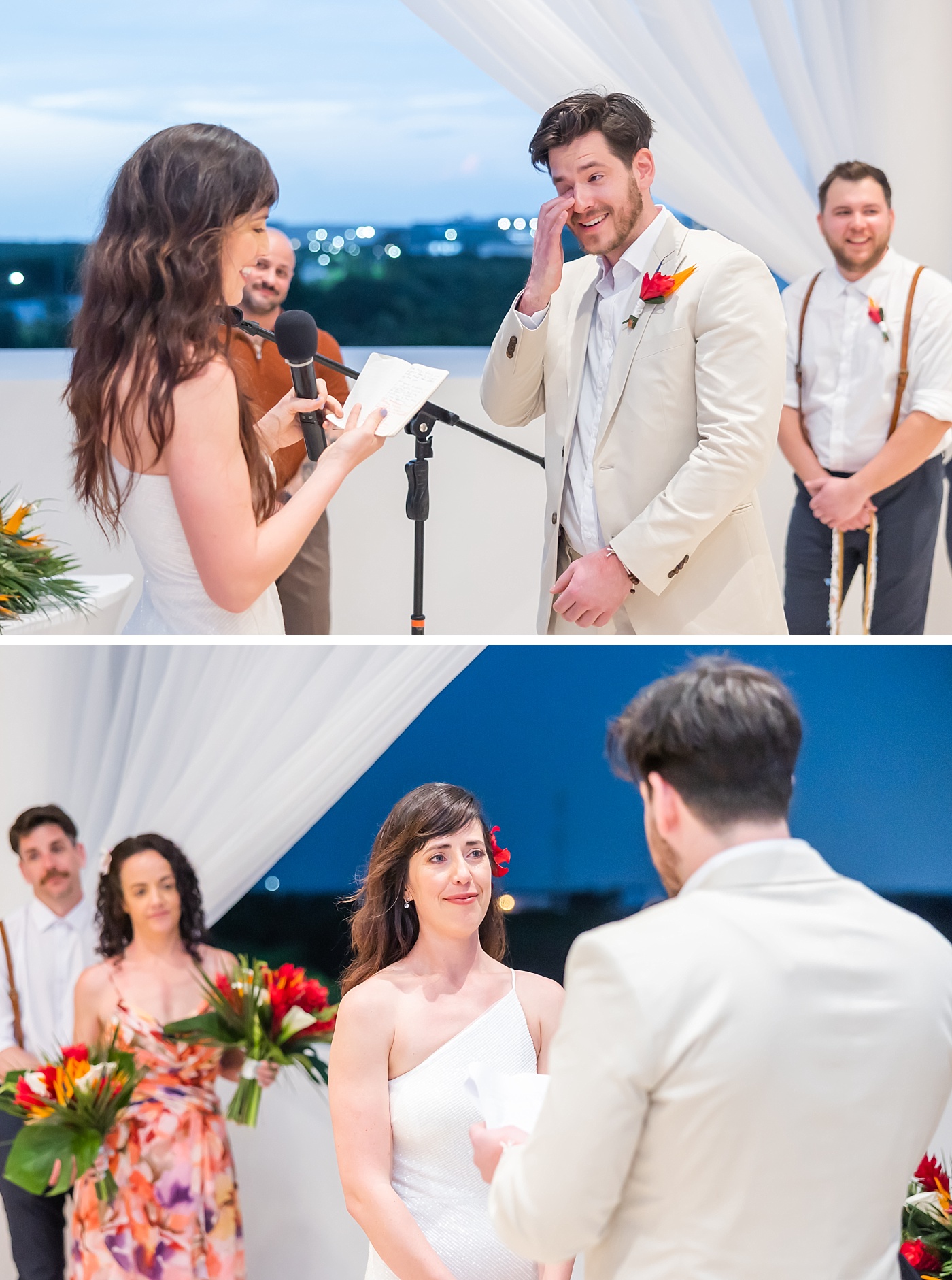 Bride and groom share their wedding vows on the ballroom terrace of Majestic Elegance Costa Mujeres