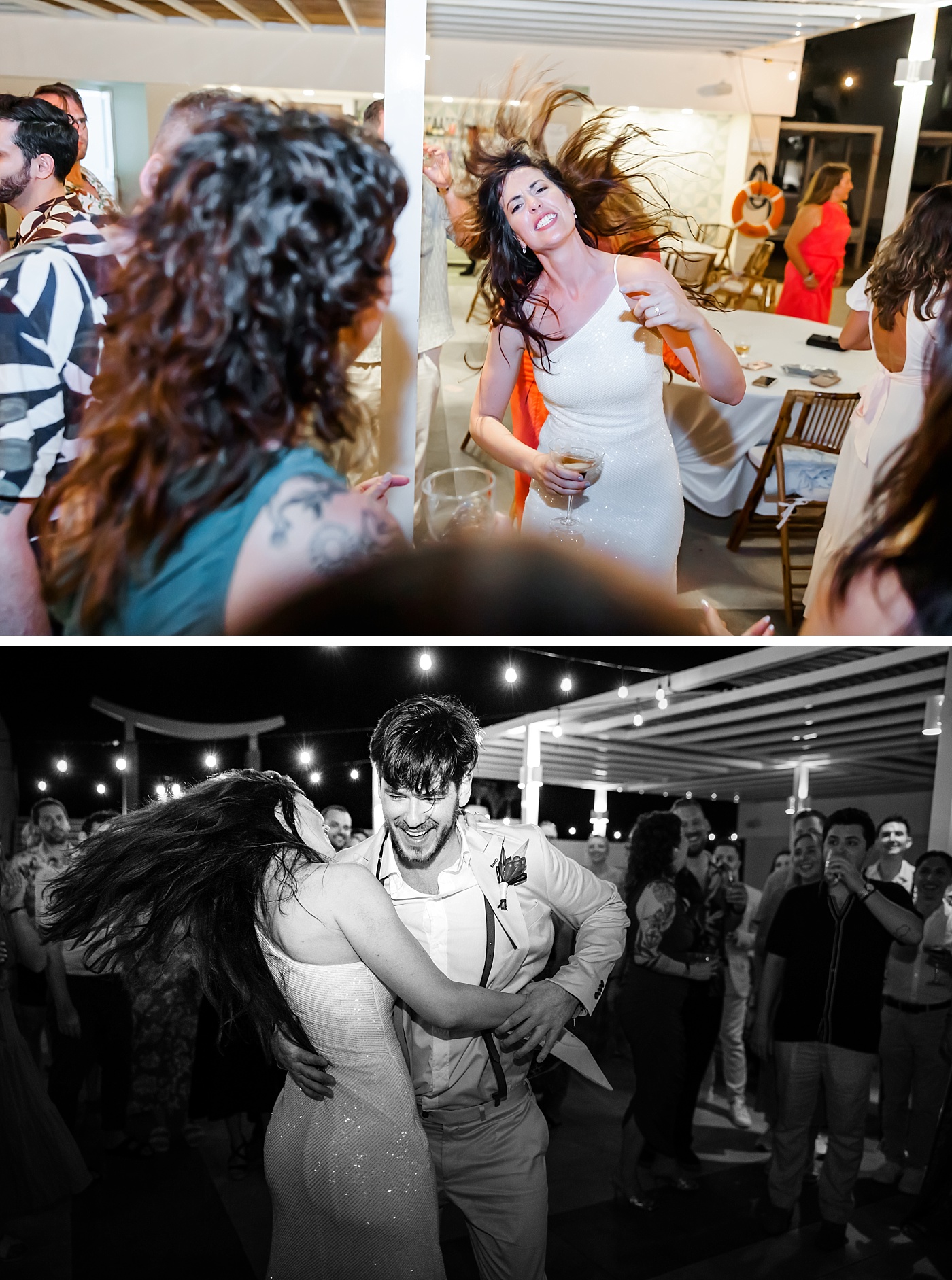 Bride and groom drinking and dancing at their destination wedding in Mexico planned by Bridie Travel 