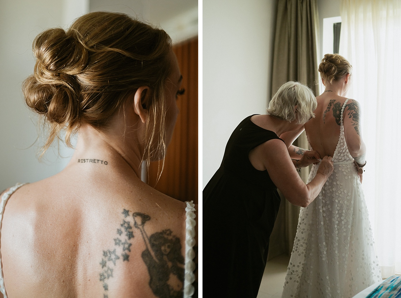 Bride getting ready in a suite at Majestic Elegance Costa Mujeres with the mother of the bride