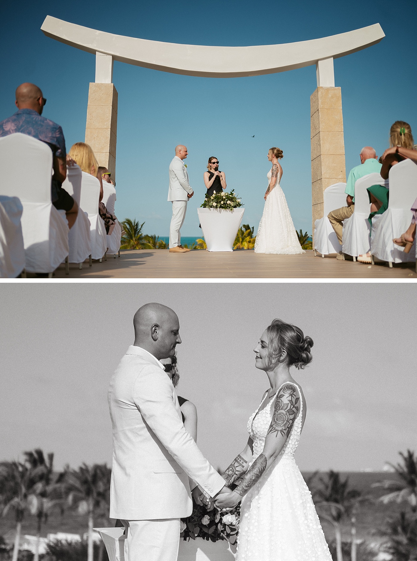 Majestic Elegance Costa Mujeres Sky Wedding Terrace looks out over the palm trees in Cancun Mexico