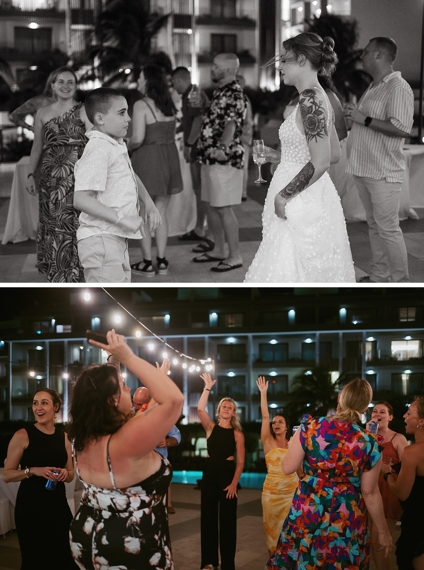 The bride dances with her son and guests at Majestic Elegance Costa Mujeres in Cancun, Mexico