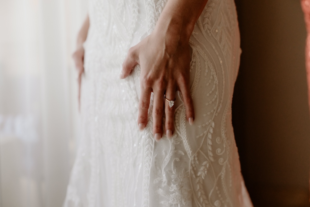 Grand Fiesta Americana Los Cabos bridal gown featuring engagement ring