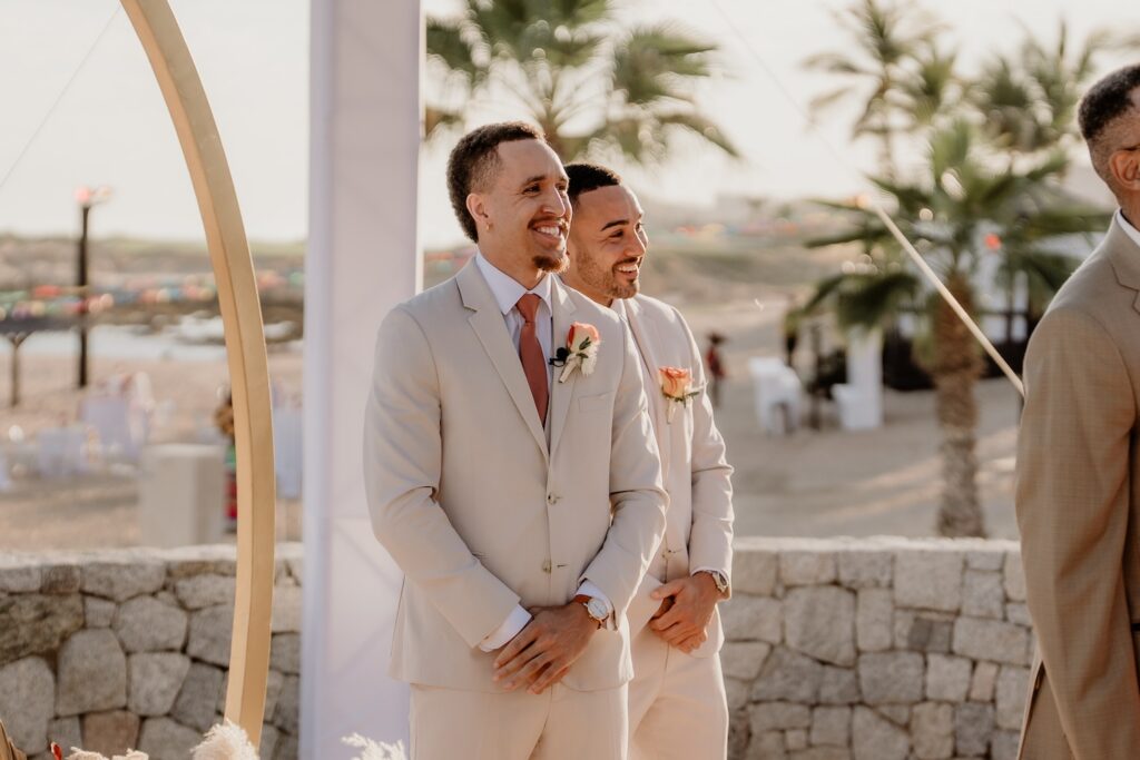 Grand Fiesta Americana Los Cabos groom watching bride down aisle