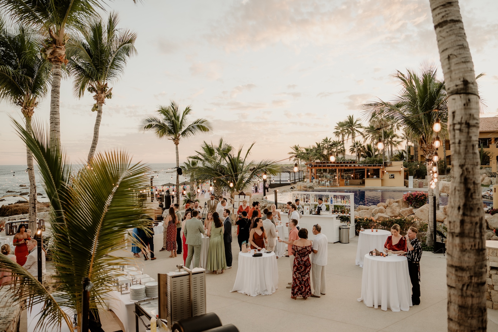 all inclusive destination wedding at Grand Fiesta Americana Los Cabos cocktail hour at whales terrace