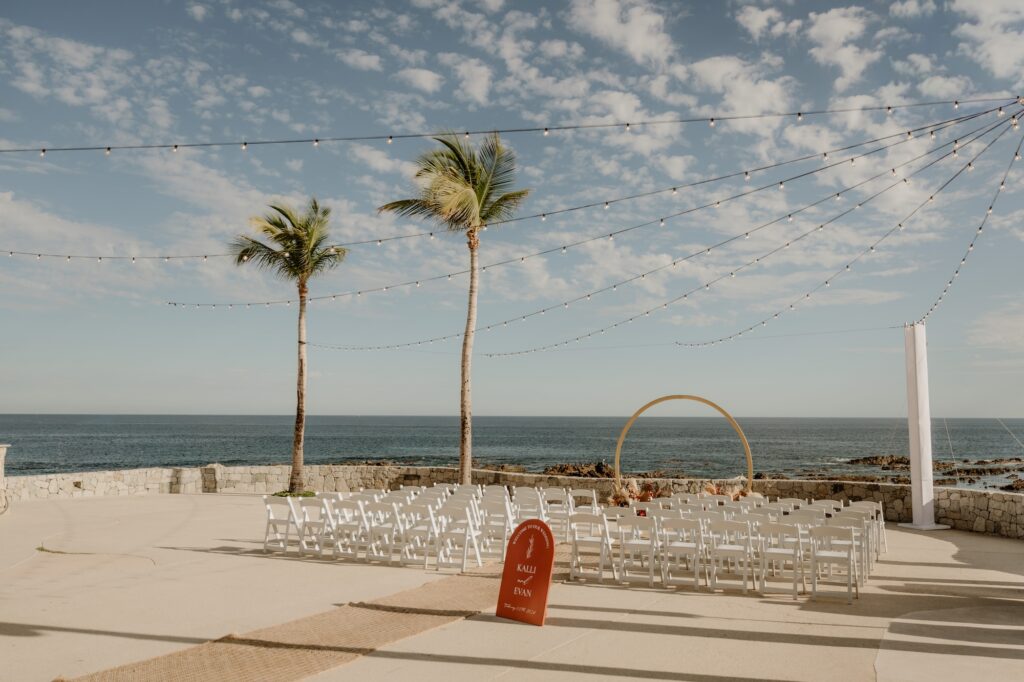 All inclusive destination wedding at Grand Fiesta Americana Los Cabos.  Wedding ceremony Whales Terrace