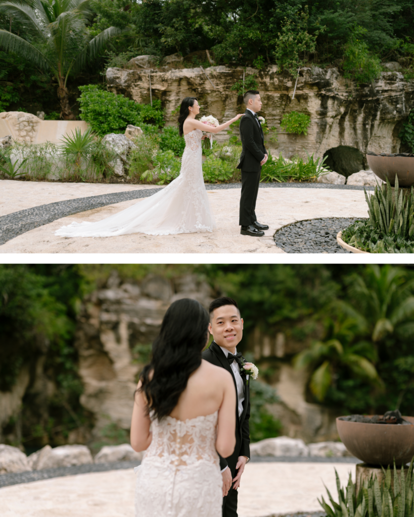 Hotel Xcaret Mexico wedding couple's first look