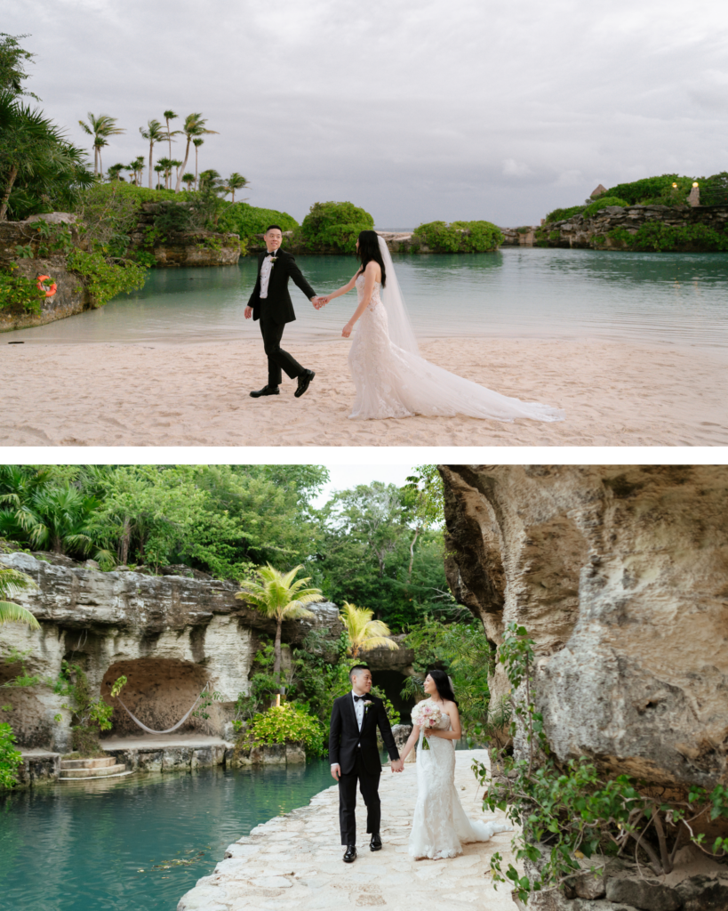 Hotel Xcaret Mexico wedding couple in jungle