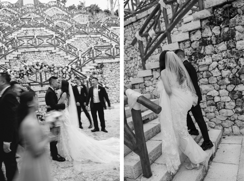 Hotel Xcaret Mexico wedding couple at Explanada Cerro Xpira