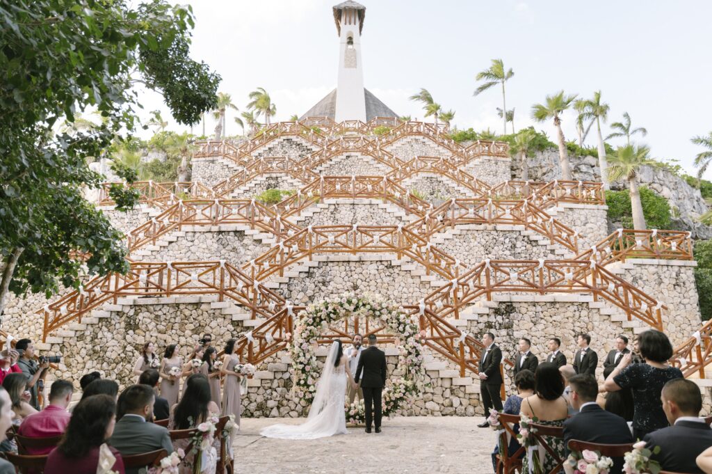 All inclusive destination wedding at Hotel Xcaret Mexico wedding Explanada Cerro Xpira